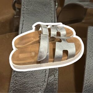 Steve Madden Silver and Tan Slippers